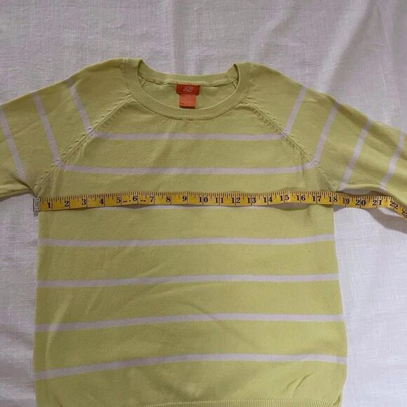 Joe Fresh Women S/P Pullover Sweater Yellow & White Stripe Round Neck 3/4 Sleeve - Picture 6 of 8